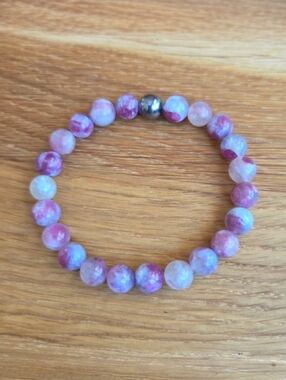 Pink Tourmaline / Purple Lepidolite Beads Bracelet, Syretch, Hand Crafted